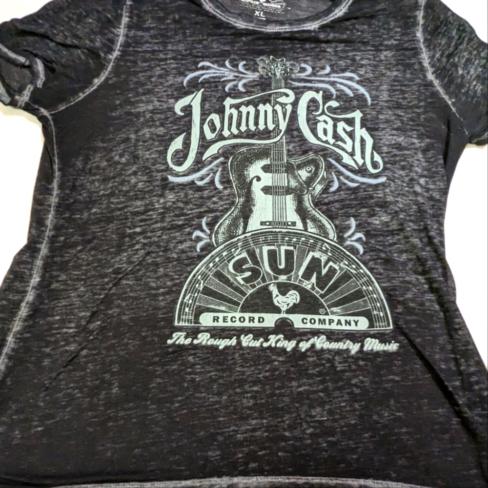 Johnny Cash Women's Opaque Grey Sun Records Label Blouse XL